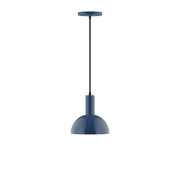 Navy 8-inch Ray pendant light with slim stem and dome shade