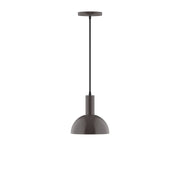 Architectural bronze pendant light with domed shade and black hanging cord