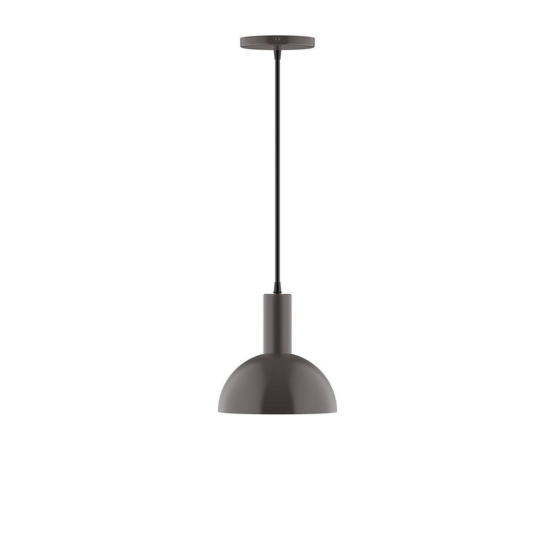 Architectural bronze pendant light with domed shade and black hanging cord