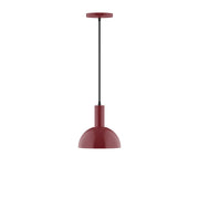 Barn red dome pendant light with tapered stem and small top canopy