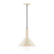 Cream pendant light with conical shade and clear glass globe