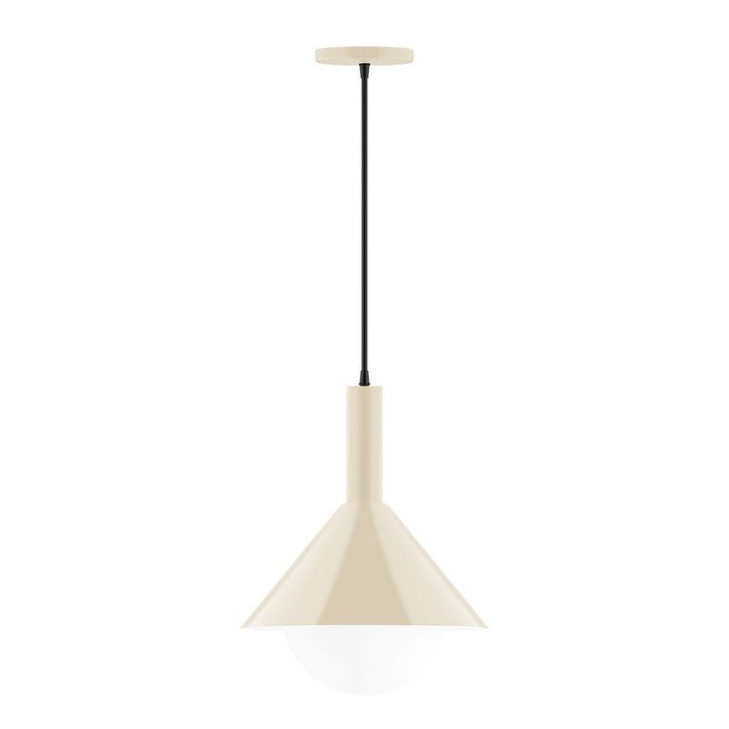 Cream pendant light with conical shade and clear glass globe
