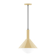 Ivory pendant light with conical shade and clear glass globe, 12 in