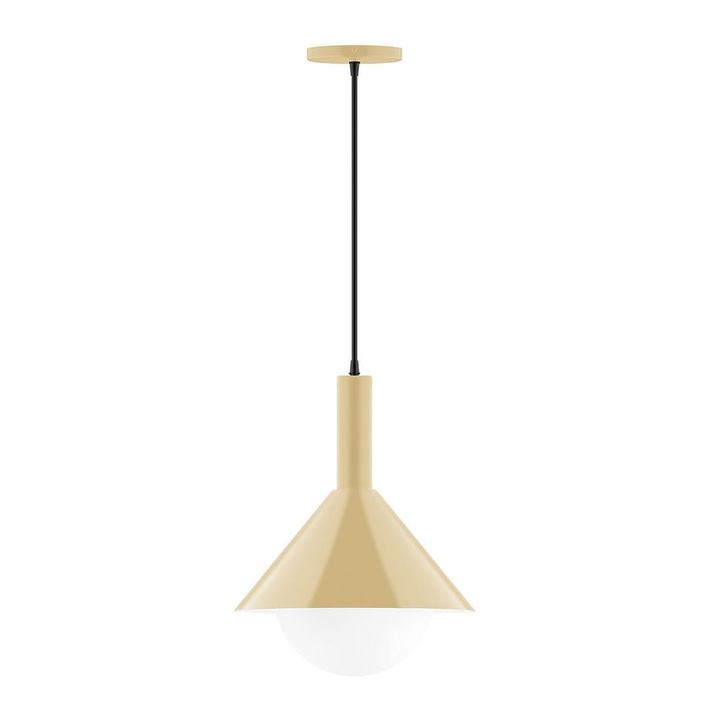 Ivory pendant light with conical shade and clear glass globe, 12 in