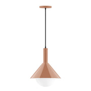 Terracotta pendant light with clear glass globe and tapered metal shade