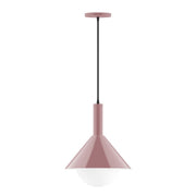 Mauve glass globe pendant with cone shade and hanging rod