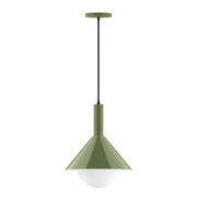 Fern green pendant shade with clear glass globe and hanging cord