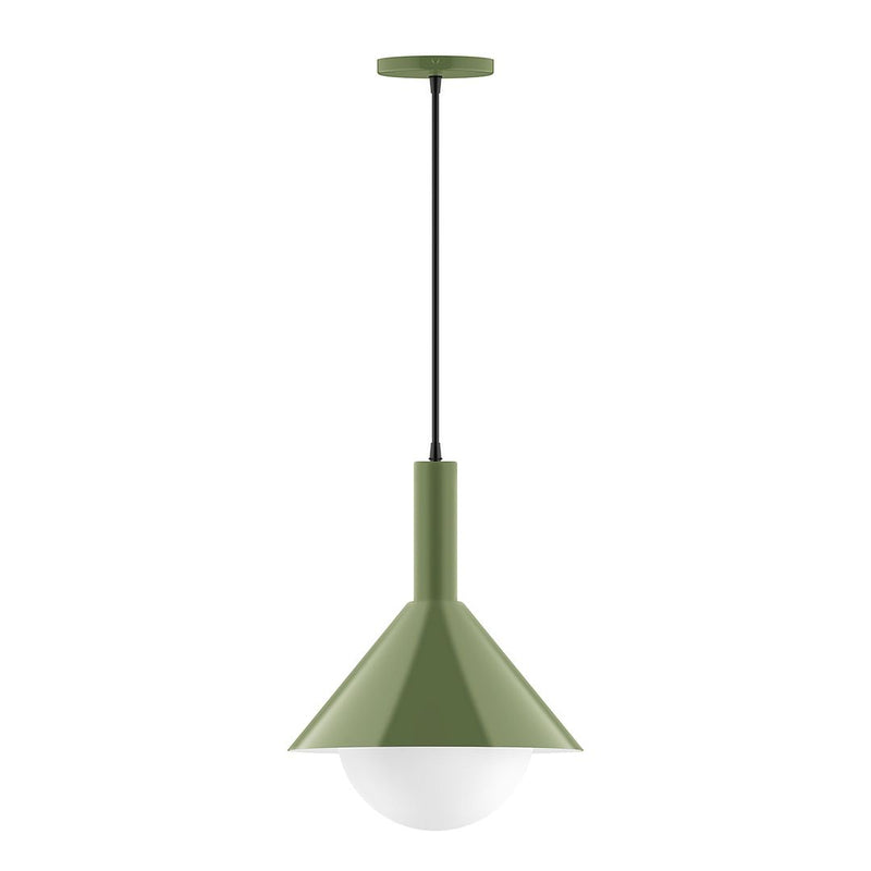 Fern green pendant light with glass globe and tapered shade