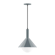Slate gray pendant ceiling light with conical shade and frosted glass globe
