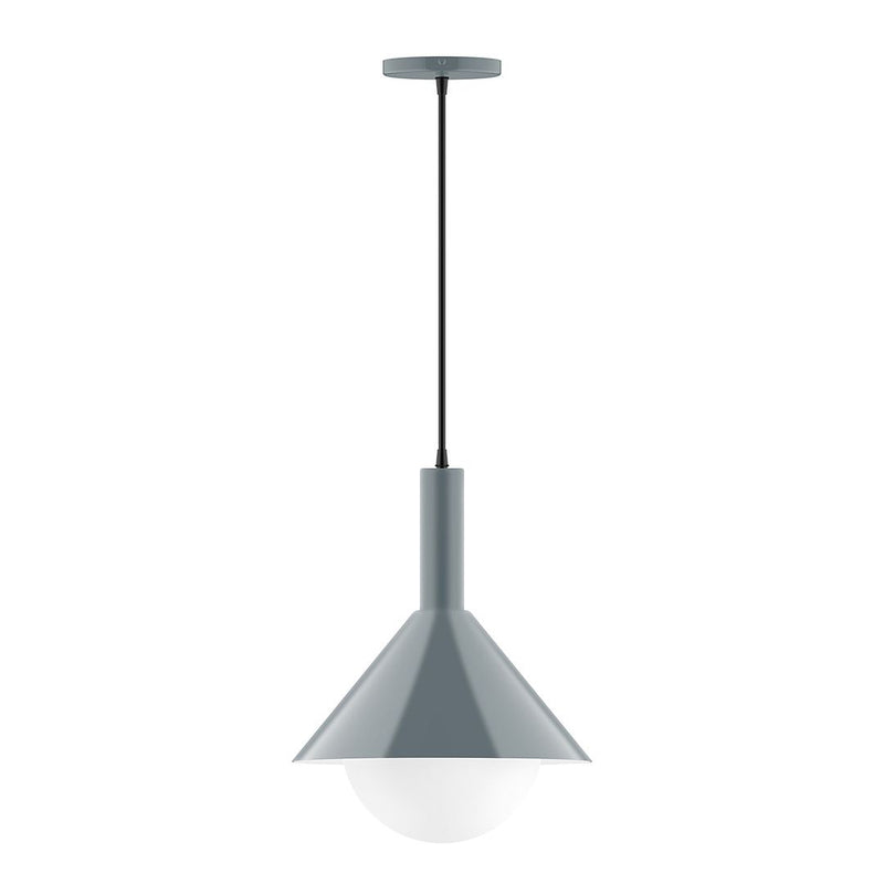 Slate gray pendant light with conical shade and glass globe