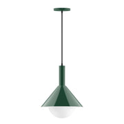 Forest green pendant lamp with glass globe and cone shade