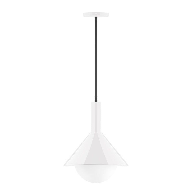 White pendant ceiling light with tapered shade and glass globe
