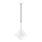 White pendant light with frosted glass globe and white cord