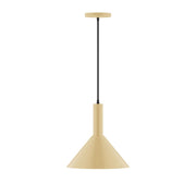 12-inch pendant light with ivory cone shade and black cord
