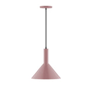Mauve conical pendant shade with black cord and ceiling canopy