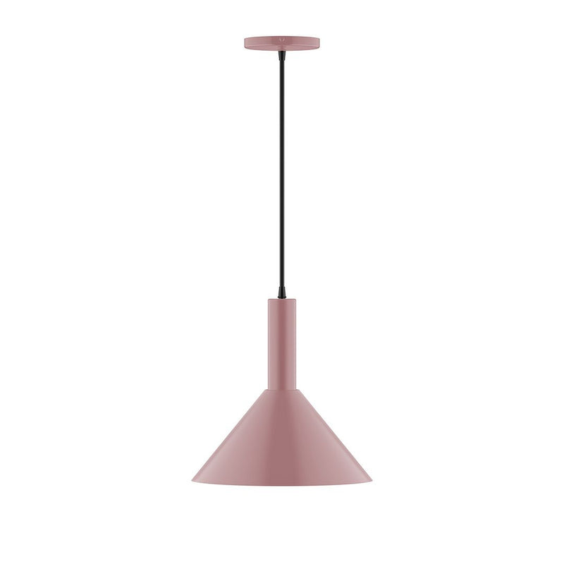 Mauve 12 in pendant lamp with tapered bell shade and straight hanging stem