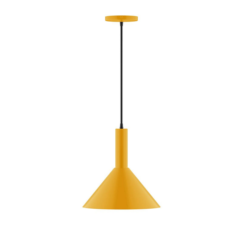 Bright yellow pendant light with bell shade and black cord