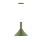 Fern green LED pendant light with cone shade and hanging cord