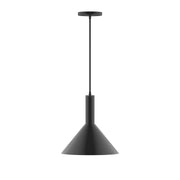 Black 12 in pendant light with conical shade and straight hanging cord