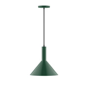 Forest green pendant shade with straight stem and matching ceiling canopy