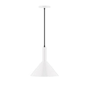 Chase LED pendant with white conical shade and black cord, 12-inch design