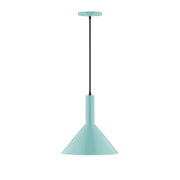 Sea green LED pendant with tapered bell shade and black cord
