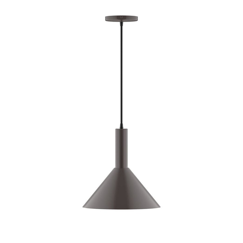 Architectural bronze pendant with tapered bell shade and straight hanging rod