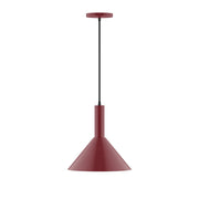 12-inch pendant light with barn-red cone shade and black cord