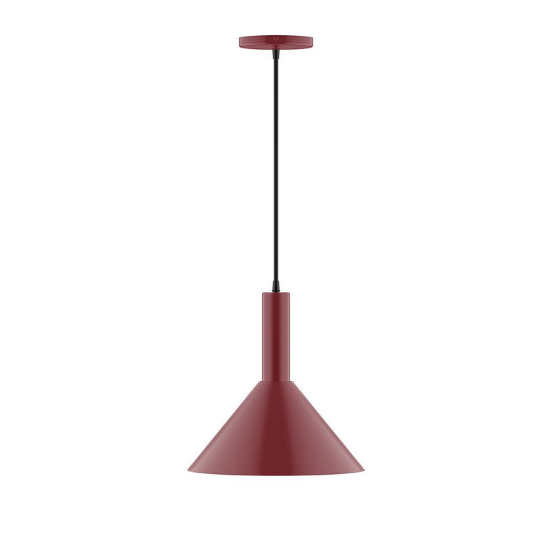 Barn red pendant lamp with conical shade and straight hanging cord