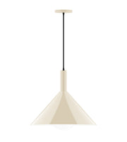 Cream pendant light with bell shade and glass globe, black cord, 18 in