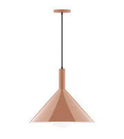 Terracotta pendant with tapered shade and glass globe, black hanging stem