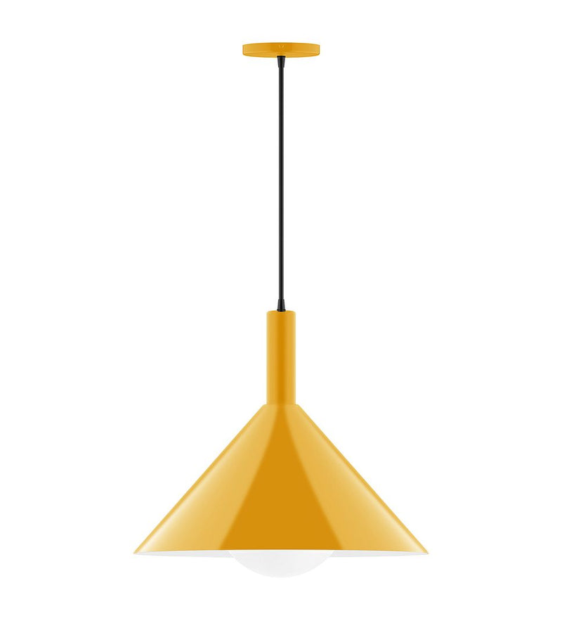 Bright yellow pendant light with glass globe and black cord, 18 in size