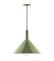 Fern green pendant lamp with tapered shade and clear glass globe
