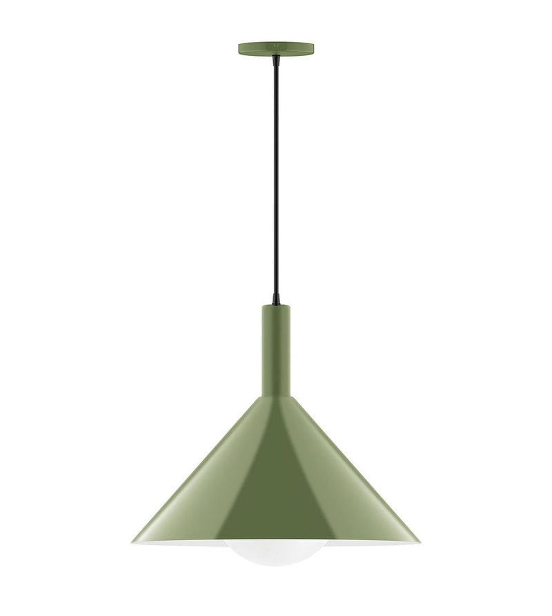 Fern green pendant lamp with tapered shade and clear glass globe