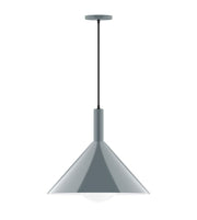 Slate gray pendant light with metal cone shade and glass globe diffuser