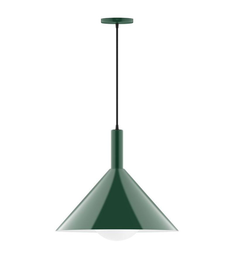 Forest green pendant light with conical shade and hanging stem