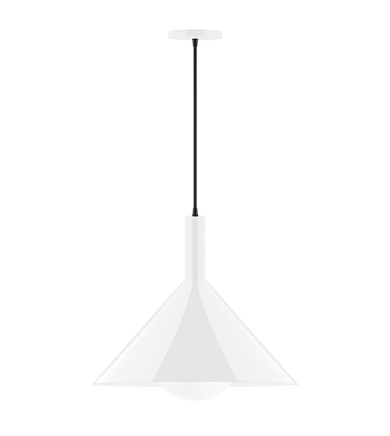 White glass globe pendant light with bell-shaped shade and black hanging cord