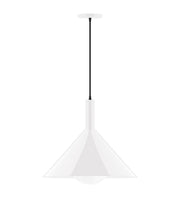 White opal glass globe pendant with bell shade and black cord, 18 in height