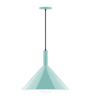 Sea green pendant light with glass globe and round canopy