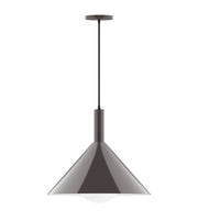 Architectural bronze pendant light with bell-shaped shade and round canopy