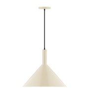 Cream cone pendant shade with black cord and ceiling canopy