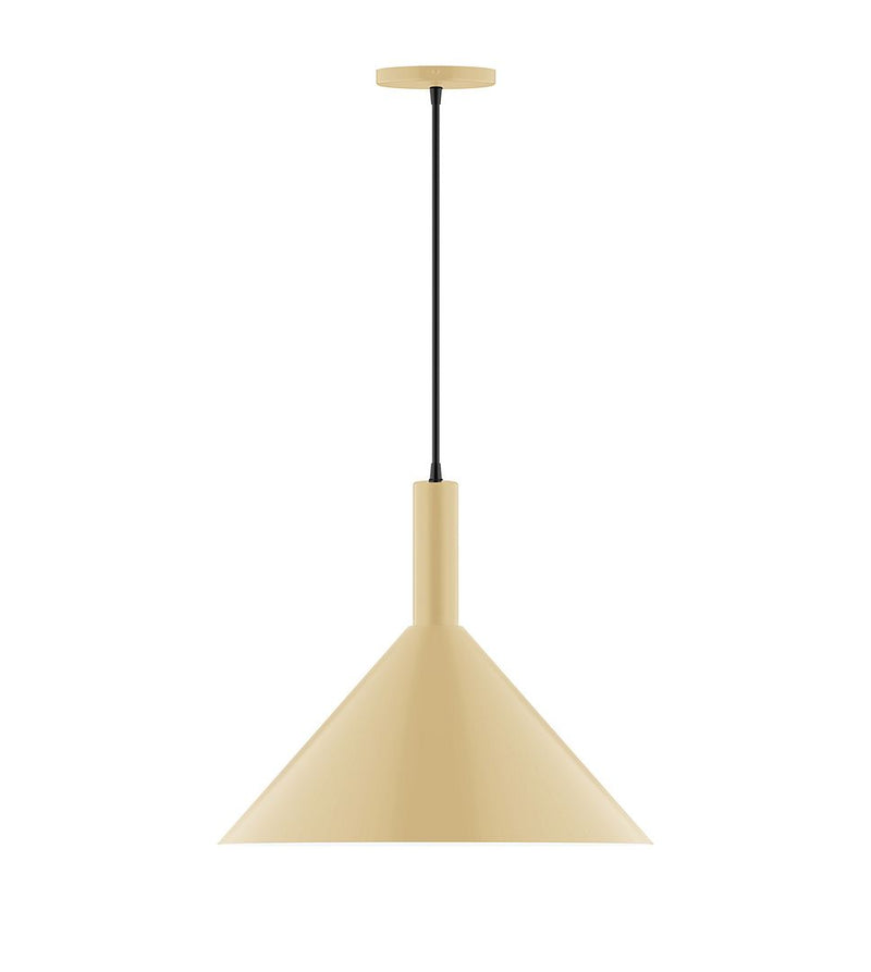 Ivory LED pendant light with bell-shaped shade and black cord