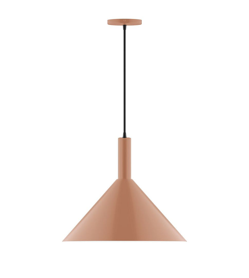 Terracotta dome pendant light with slim black stem and open bottom shade