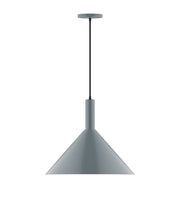 Slate gray pendant light with tapered bell shade and black cord, 18 in