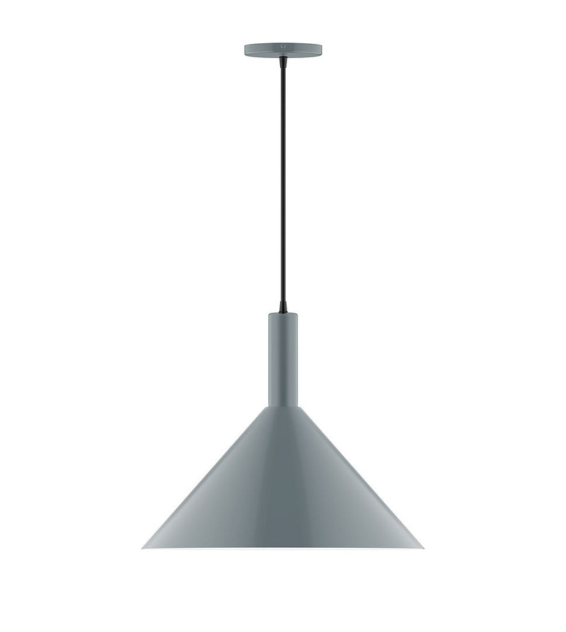 Slate gray pendant light with tapered bell shade and black cord, 18 in