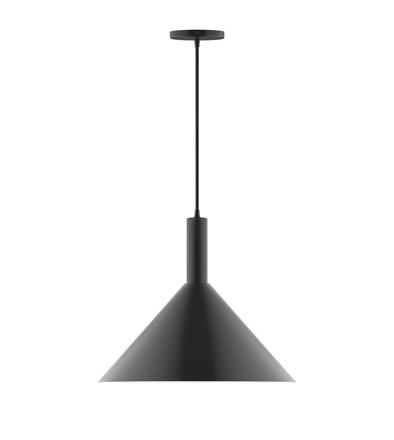Black 18-inch pendant light with tapered shade and slender hanging stem