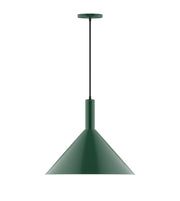 Forest green conical pendant light with central hanging cord and canopy.