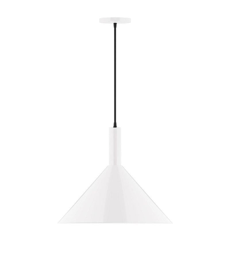 White 18-inch pendant light with inverted bell shade and ceiling canopy