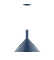 Chase 18 in pendant light with navy bell-shaped shade and straight cord stem