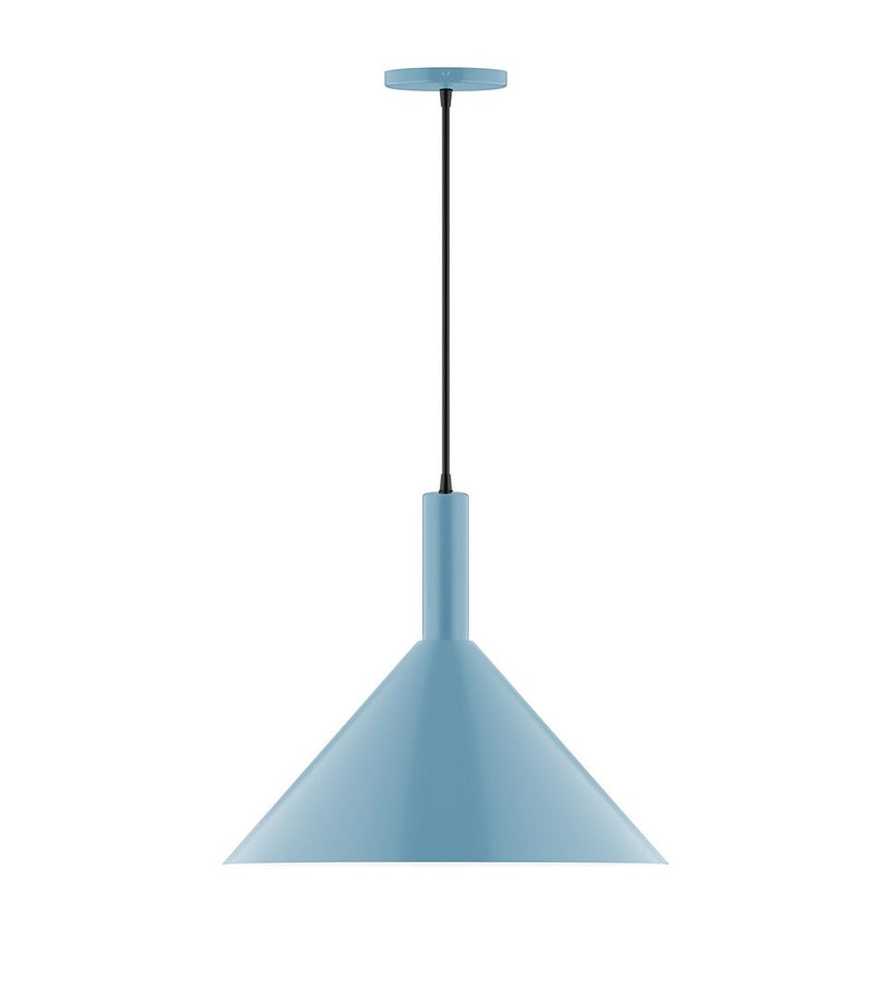 Chase 18 in pendant light with light blue bell shade and black cord
